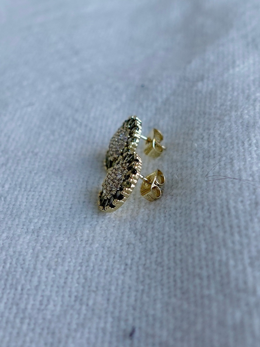 NEW! Gold and Black Pavé Round Stud Earrings - Women Jewelry - Picture 3 of 5